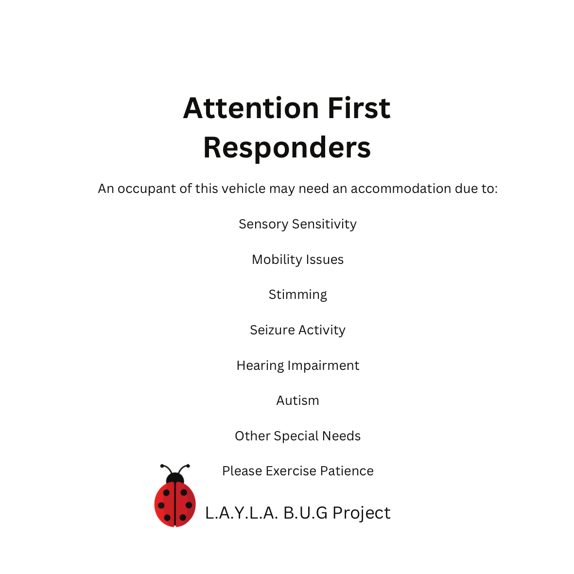 Special Needs Awareness Sticker - The Layla Bug Project